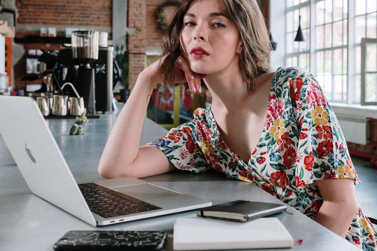 Woman looking bored at work